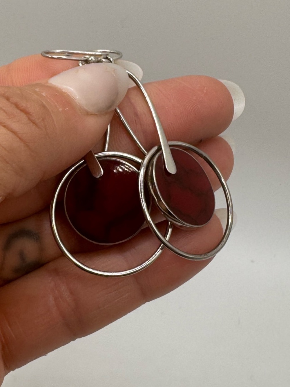 .926 Silver Drop Earrings with Red Jasper Disc